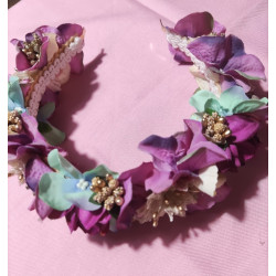 Diadema tonos buganvilla,rosa oro y verde agua