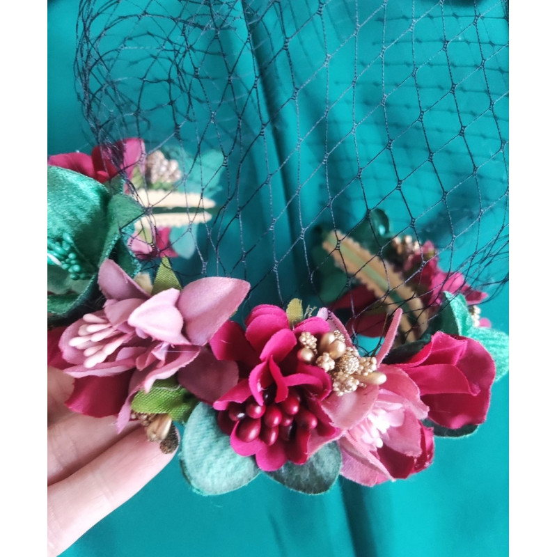 Diadema floral con red