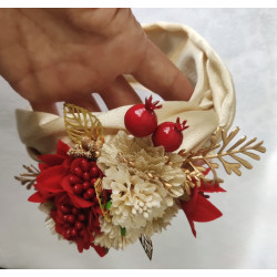 Diadema beige con rojo y oro