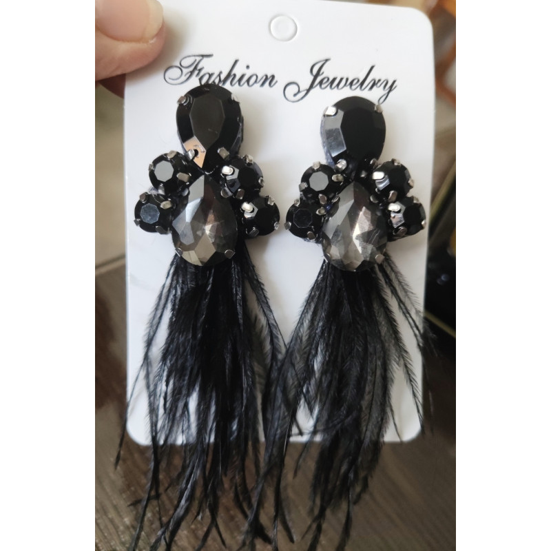 Pendientes joya negros con plumas